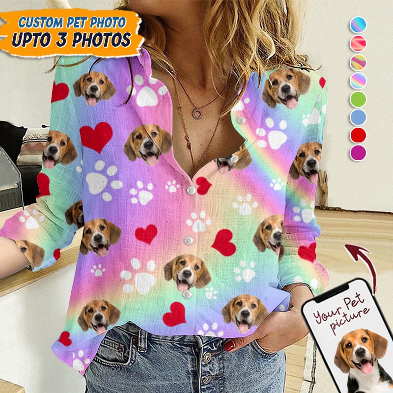 Upload Pet Photos Cotton And Linen Casual Shirt HM15092301