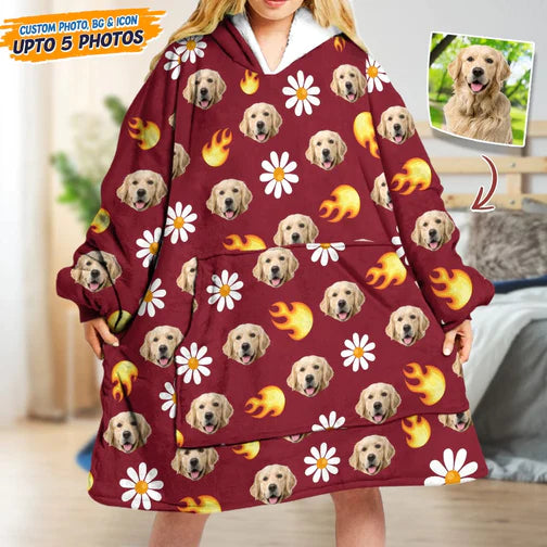 Personalized Upload Photo Dog Cat With Accessories Pattern Hoodie Blanket TL11082301HB