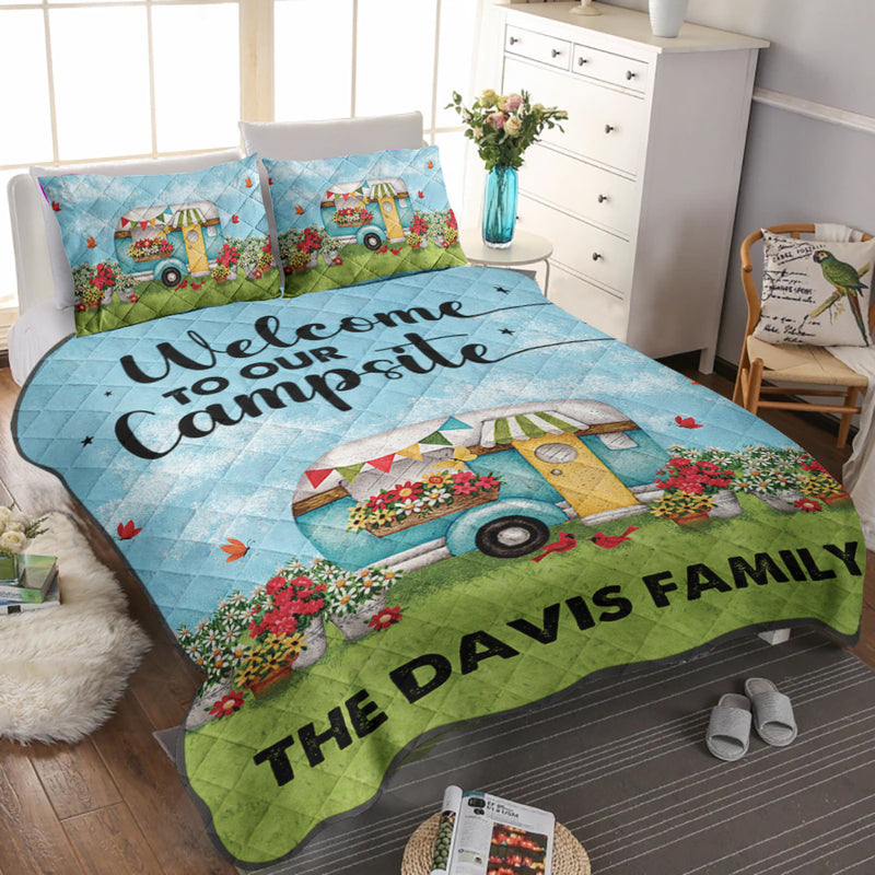 Personalized Happy Campers Camping Quilt Bed Set TL07092301QB