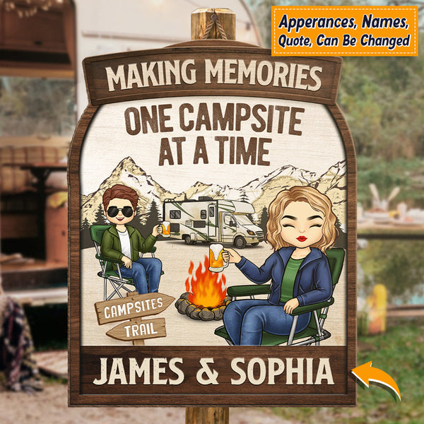 Personalized Campsite Making Memories - House Warming Gift For Couples, Husband Wife, Camping Lovers - Camping Custom Shaped Home Decor Wood Sign HM29082301OW