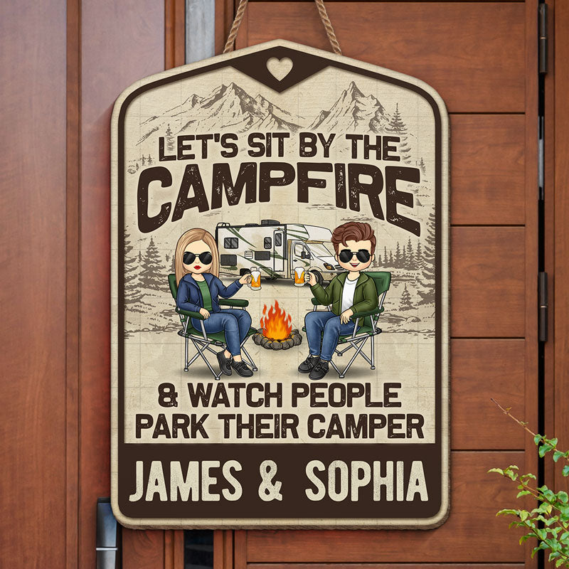 Personalized  Here For A Good Time - House Warming Gift For Couples, Husband Wife, Camping Lovers - Camping Custom Shaped Home Decor Wood Sign HM28082301OW
