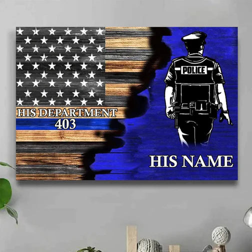 Personalized Police Officer Half Thin Blue Line Flag Canvas TL14082301CV