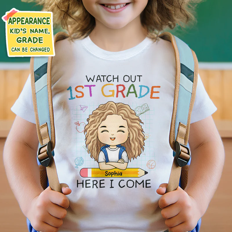 Upload Photo Personalized Watch Out Kindergarten Here I Come Kid T-shirt TL15082301KT