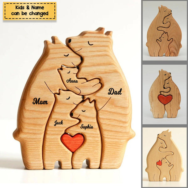 Personalized Handcrafted - Family - Wooden Bears Family - Wooden Carvings 11092301WC