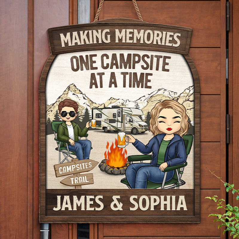 Personalized Campsite Making Memories - House Warming Gift For Couples, Husband Wife, Camping Lovers - Camping Custom Shaped Home Decor Wood Sign HM29082301OW