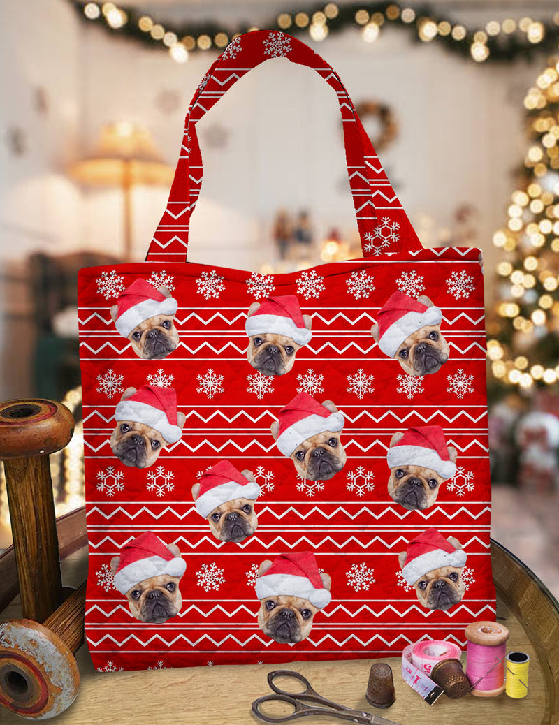 Personalized Upload Pet Photo With Christmas Pattern Quilted Tote Bag TL16092302
