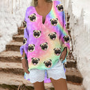 Personalized Upload Pet Photo V-Neck Long Sleeve Loose Blouse TL20092301