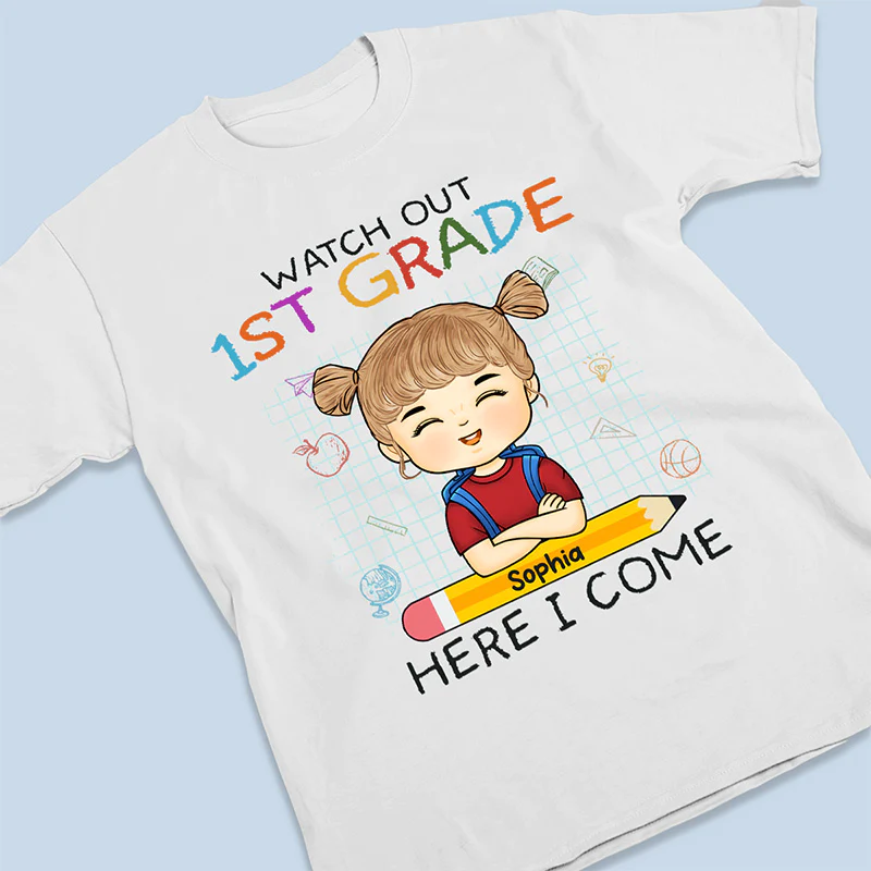 Upload Photo Personalized Watch Out Kindergarten Here I Come Kid T-shirt TL15082301KT