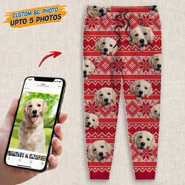 Personalized Custom Photo Dog Cat With Christmas Pattern Men and Women's Sweatpants HM21082301SP