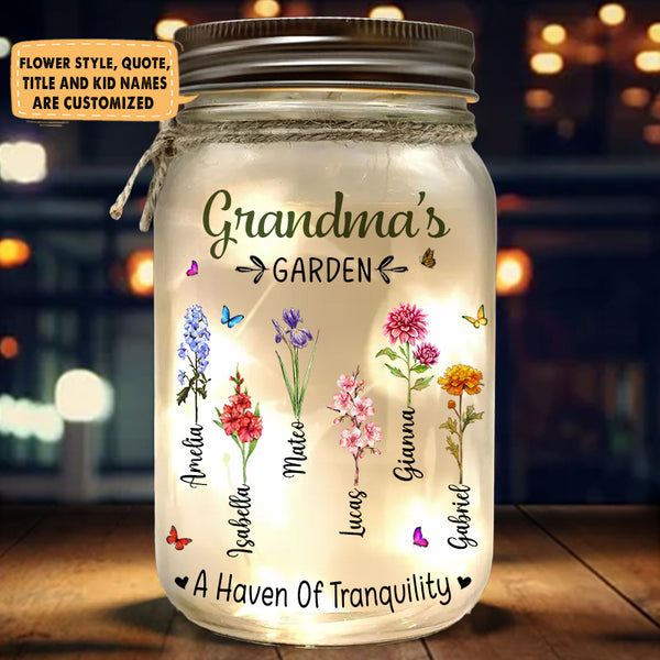 Personalized Custom Birth Month Flower Grandma Garden Mason Jar Light TL150424