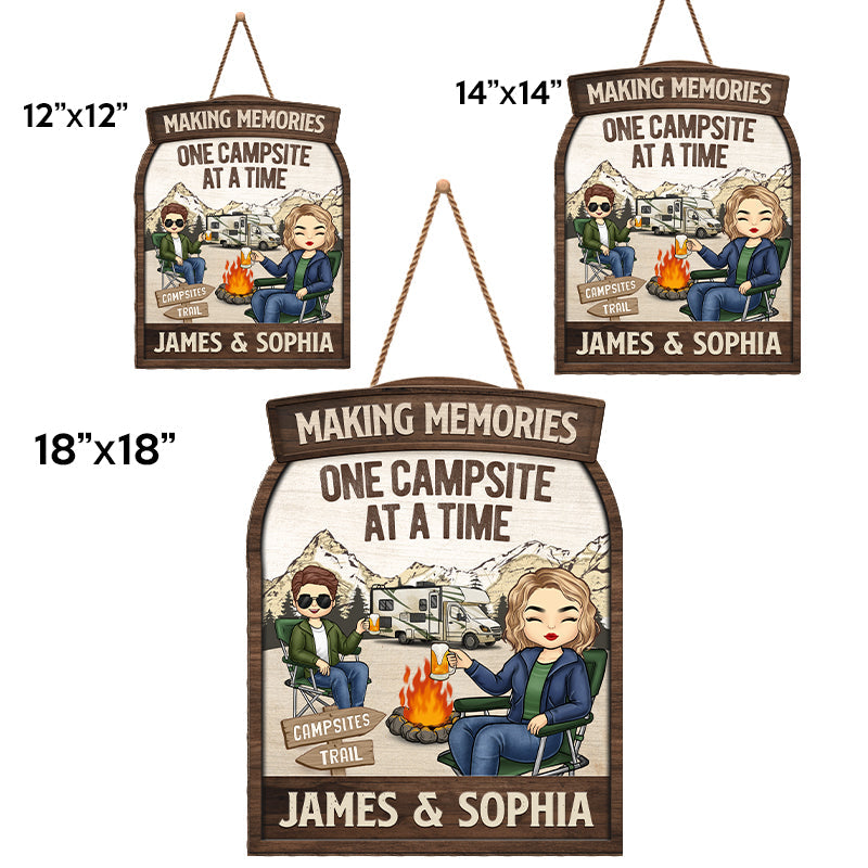 Personalized Campsite Making Memories - House Warming Gift For Couples, Husband Wife, Camping Lovers - Camping Custom Shaped Home Decor Wood Sign HM29082301OW