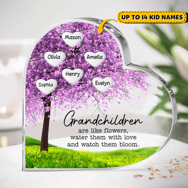 Personalized Grandchilren Are Like Flowers Heart Shaped Acrylic Plaque TL100424