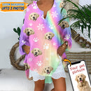 Personalized Upload Pet Photo V-Neck Long Sleeve Loose Blouse HM20092302
