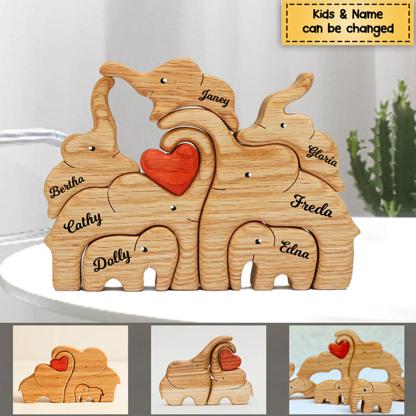Personalized Elephant Family Wooden Art Puzzle, Gift For Family - Wooden Carvings HM11092302WC