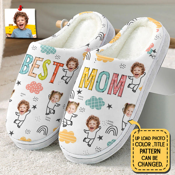 Personalized Custom Kid Photo Best Mom Plush Slippers TL18042402