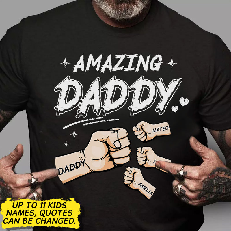 Personalized Custom Amazing Daddy Hands Fist Bump Shirt TL040424