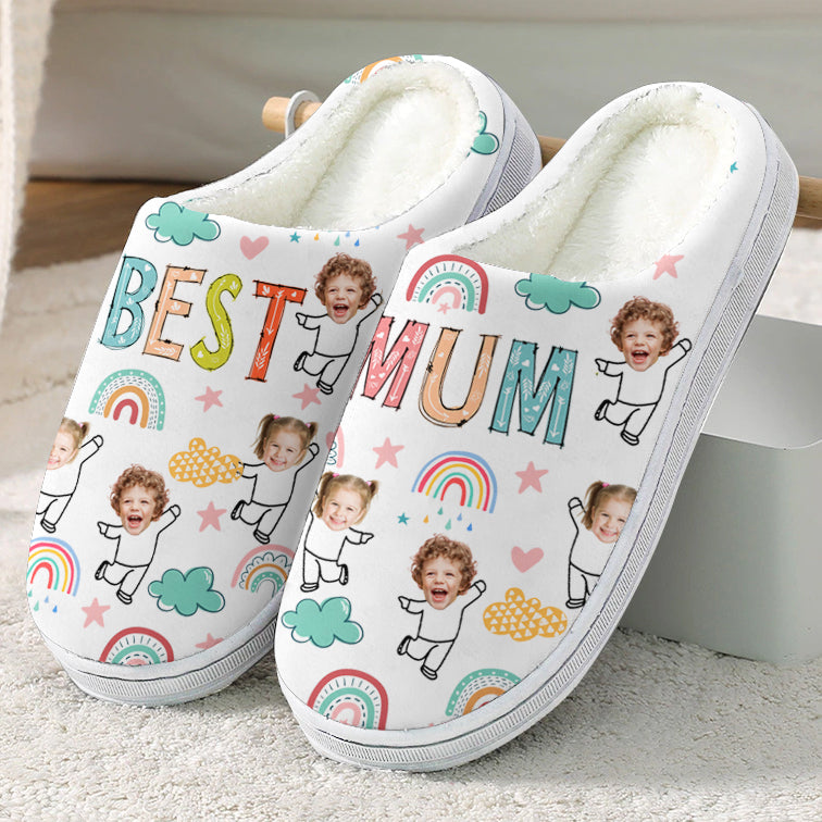 Personalized Custom Kid Photo Best Mom Plush Slippers TL18042402