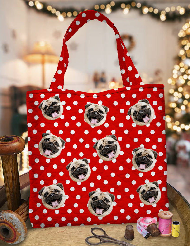 Personalized Upload Pet Photo With Christmas Pattern Quilted Tote Bag TL16092302