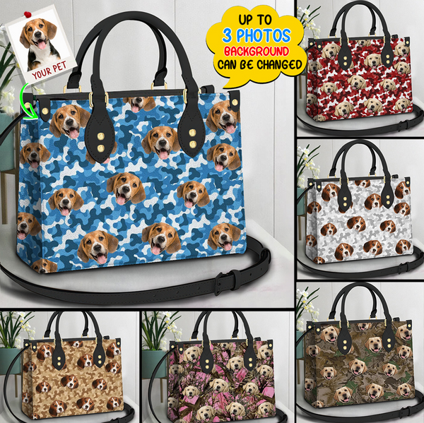 Personalized Custom Pet Photo Camo Background Leather Bag HM25092301