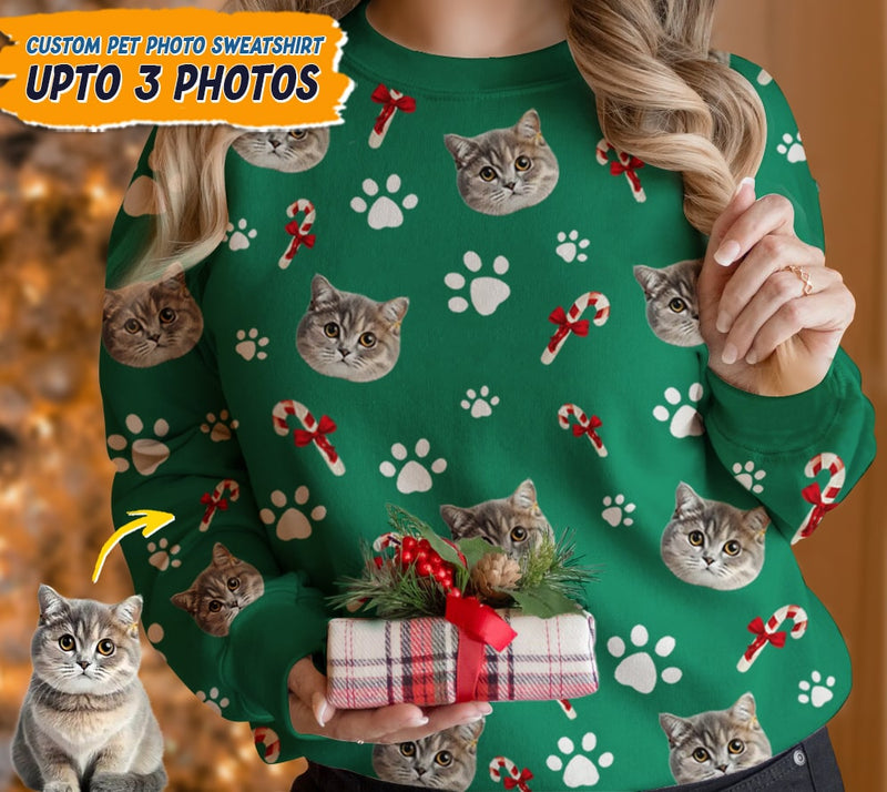 Personalized Upload Pet Photo With Christmas Pattern Sweatshirt HM18092301SS