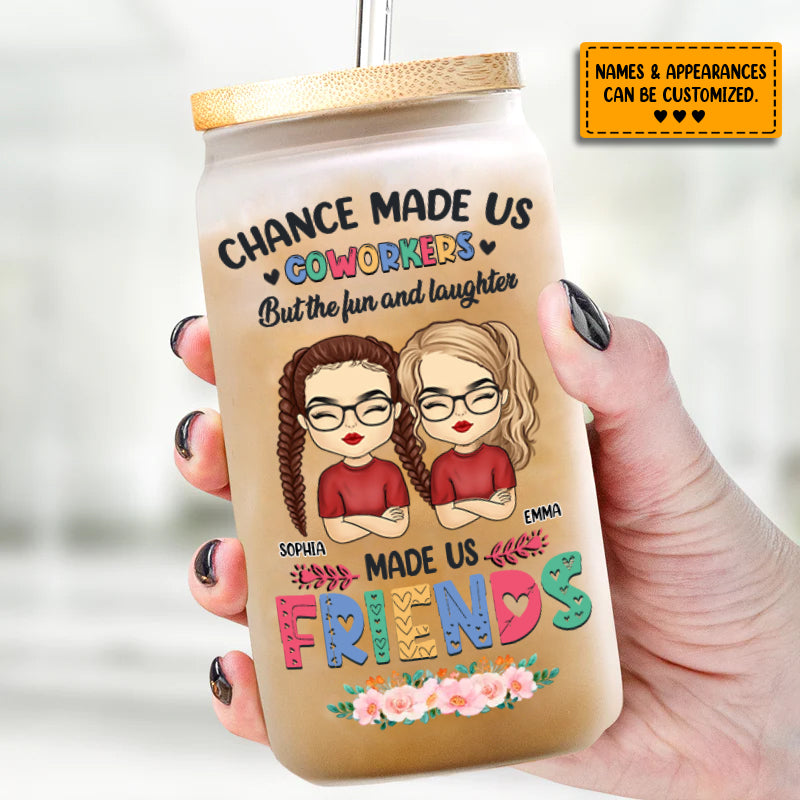 Personalized Coworker Friendship Glass Cup, Iced Coffee Cup HM100424