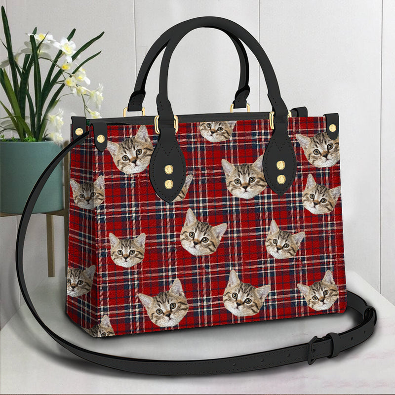 Personalized Custom Photo With Christmas Pattern Cat Leather Bag HM25092302