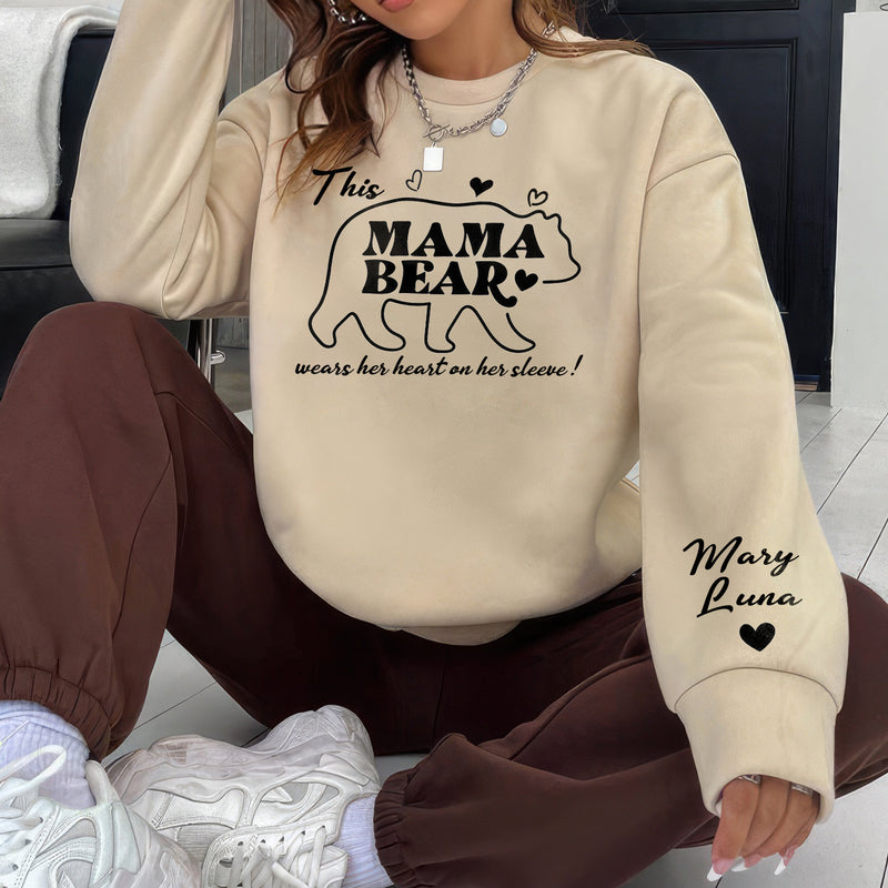 Personalized This Mama Bear Wears Her Heart On Her Sleeves Mom Sweatshirt CD290324