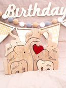 Personalized Elephant Family Wooden Art Puzzle, Gift For Family - Wooden Carvings HM11092302WC