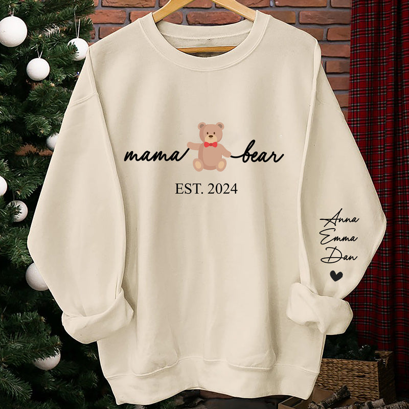 Personalized Mama Bear With Kids Name On Her Sleeves Mom Sweatshirt DT020424