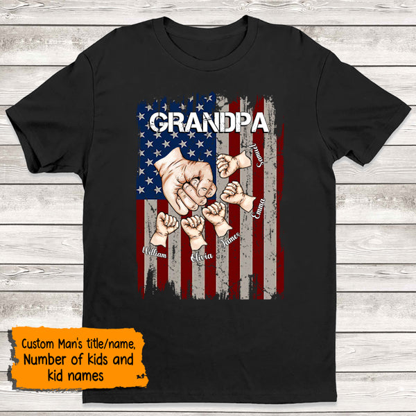 Personalized Awesome Grandpa Hands Fist Bump Flag Shirt HM020424