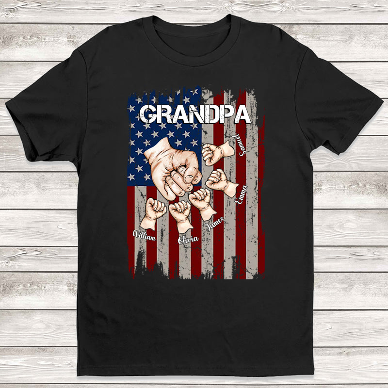 Personalized Awesome Grandpa Hands Fist Bump Flag Shirt HM020424