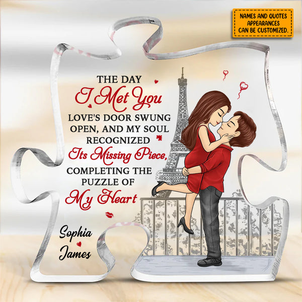 Personalized The Day I Met You Couple Custom Puzzle Shaped Acrylic Plaque HM120424