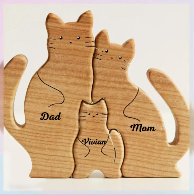 Personalized Cat Family Wooden Art Puzzle - Gift For Family HM12092301WC