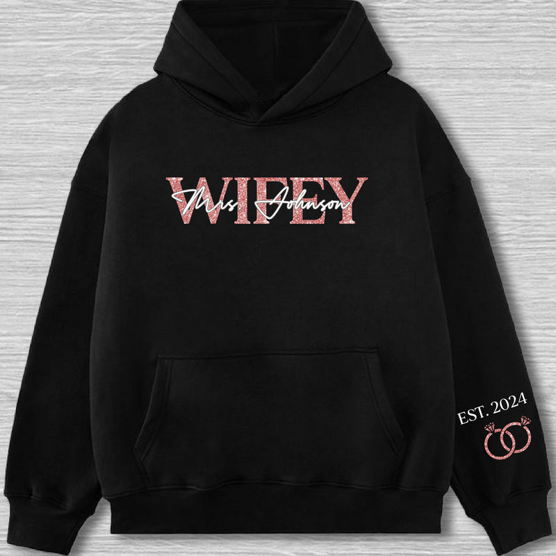 Personalized Wife Fiancee Ring On Sleeve Anniversary Gift Wifey Sweatshirt DT040424