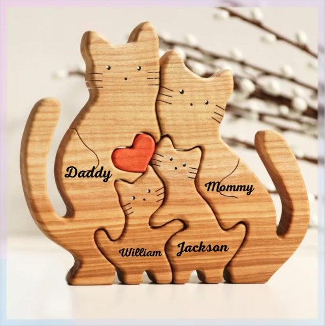 Personalized Cat Family Wooden Art Puzzle - Gift For Family HM12092301WC