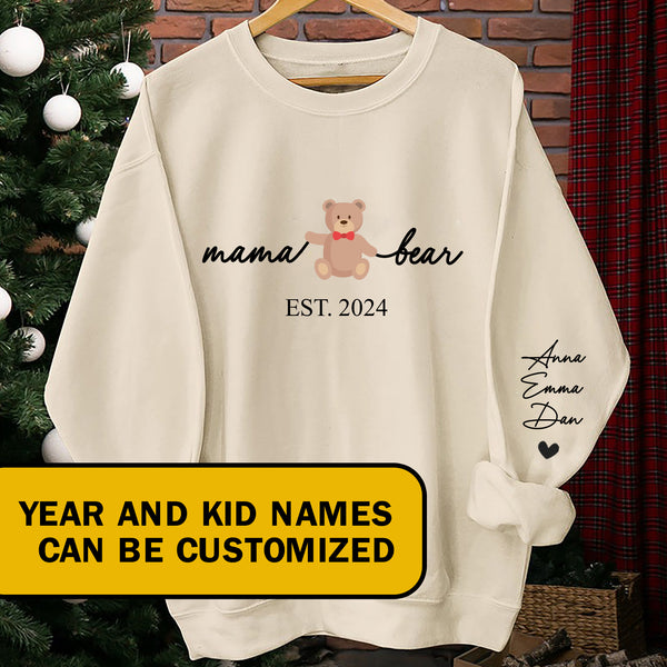 Personalized Mama Bear With Kids Name On Her Sleeves Mom Sweatshirt DT020424