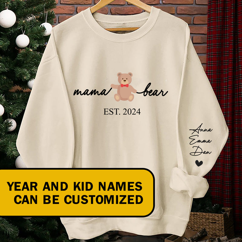 Personalized Mama Bear With Kids Name On Her Sleeves Mom Sweatshirt DT020424