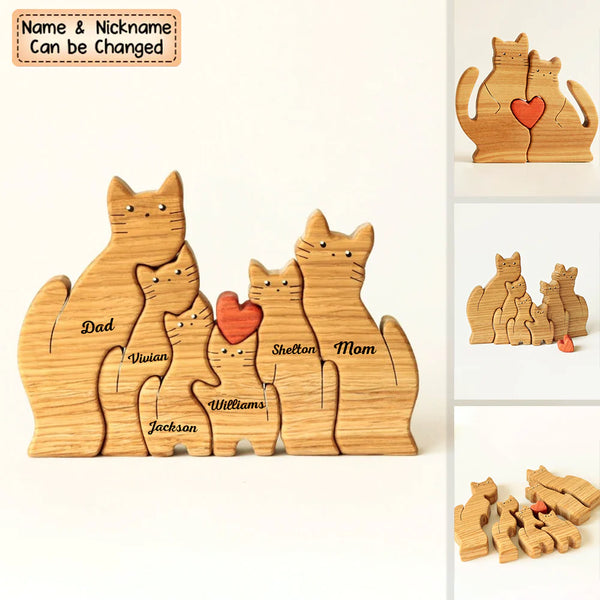 Personalized Cat Family Wooden Art Puzzle - Gift For Family HM12092301WC