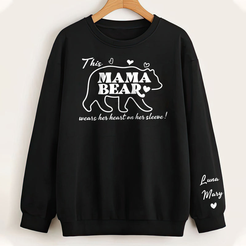 Personalized This Mama Bear Wears Her Heart On Her Sleeves Mom Sweatshirt CD290324