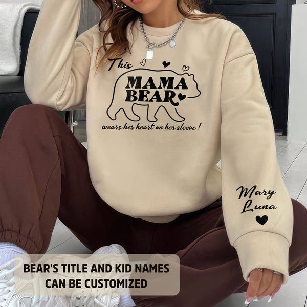 Personalized This Mama Bear Wears Her Heart On Her Sleeves Mom Sweatshirt CD290324