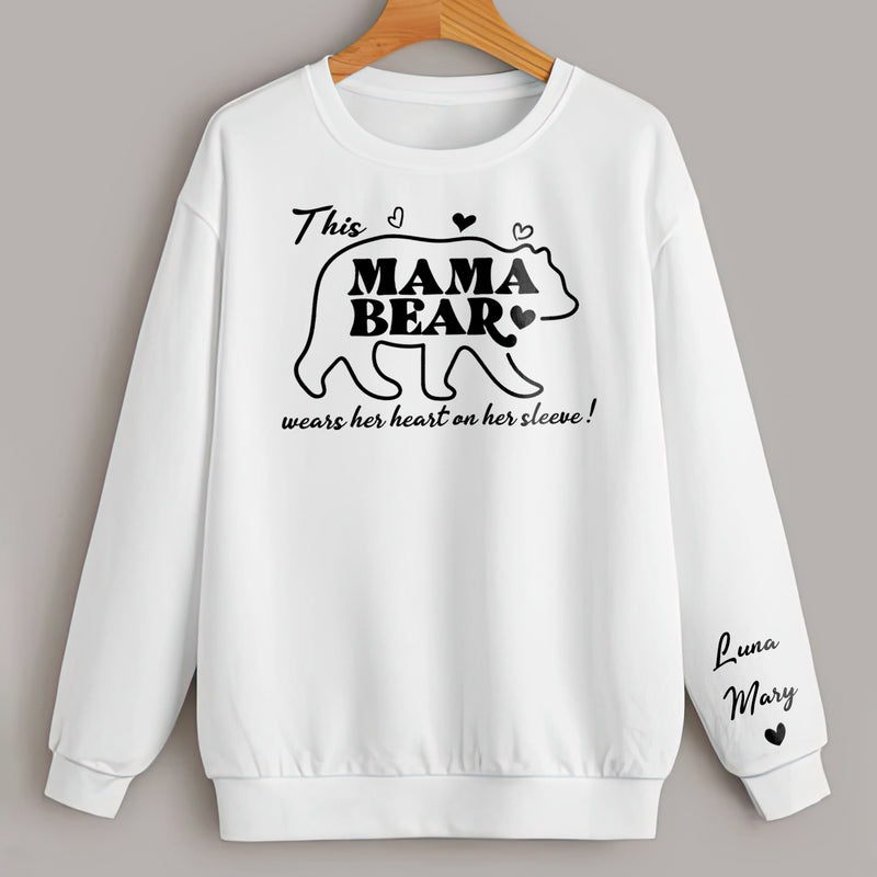 Personalized This Mama Bear Wears Her Heart On Her Sleeves Mom Sweatshirt CD290324