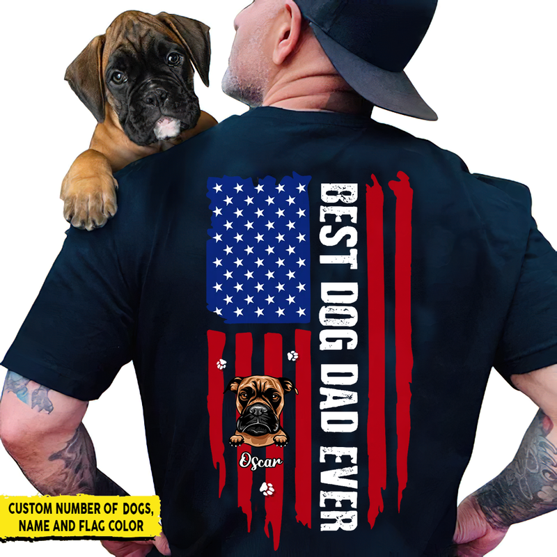 Best Dog Dad Ever Paw American Flag Back Dog T-Shirt TL160901TS