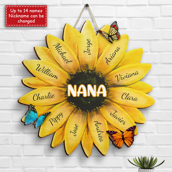 Personalized Nana, Grandma Family Sunflower Shaped Wood Sign HM22022301OW