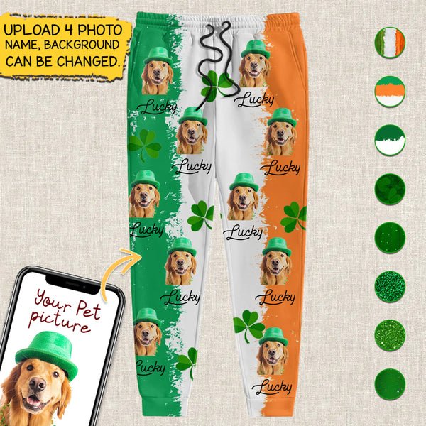 Personalized Custom Photo Dog Cat St Patrick's Day Sweatpants TL11012302SP