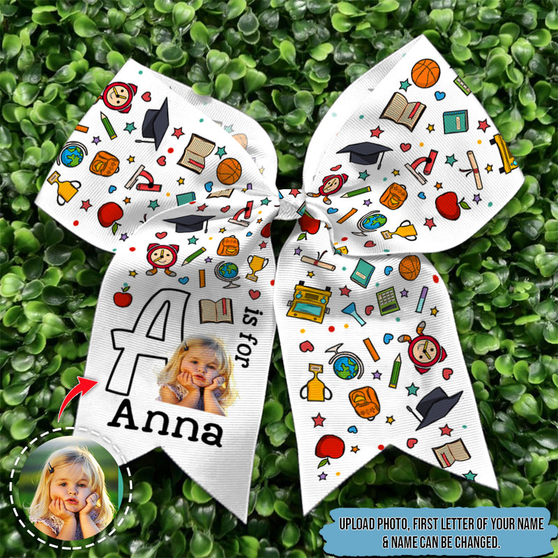 Upload Photo Personalized Back To School Apple Hairbow With Initial Is For Name HN050802HB