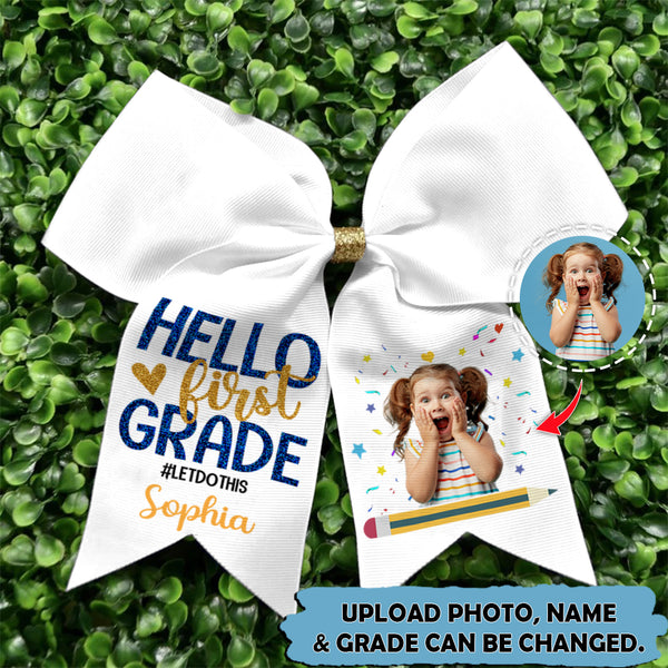 Upload Photo Personalized Hello First Grade Hairbow HN080801HB