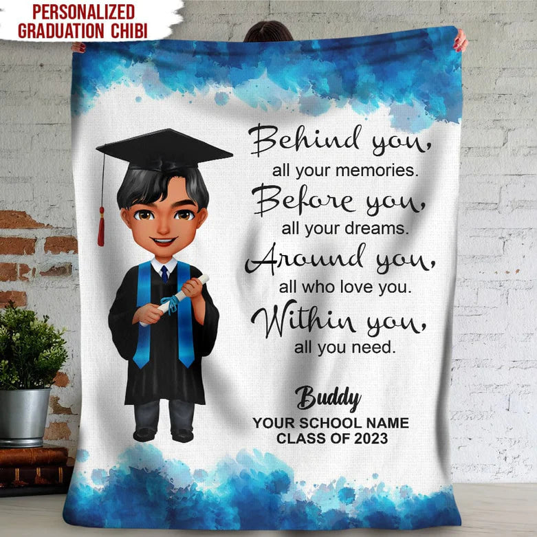 Personalized Chibi Graduation Sherpa Fleece Blanket Graduation Gift TL14022301BF