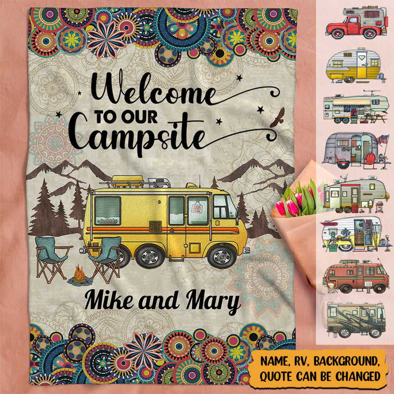 Personalized Welcome To Our Campsite Camping Sherpa Fleece Blanket TL061001BF