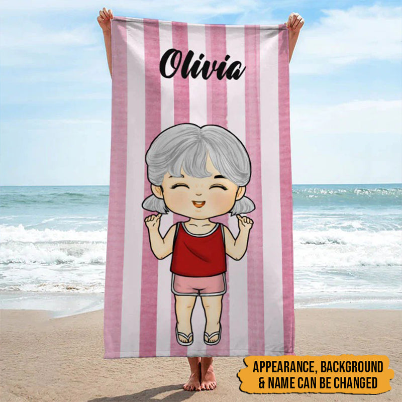 Personalized Family Chibi Summer Vacation Beach Towel HN181001BT