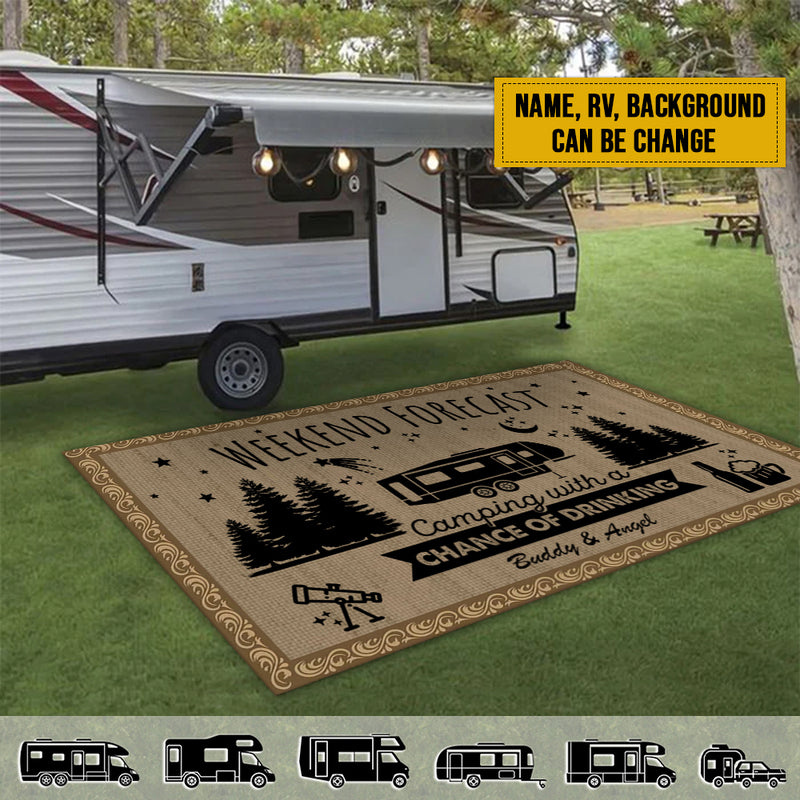 Personalized Weekend Forecast A Chance Of Drinking Camping Patio Mat HM011101RG